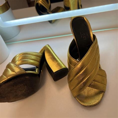 Gucci Webby Metallic Quilted Mules 